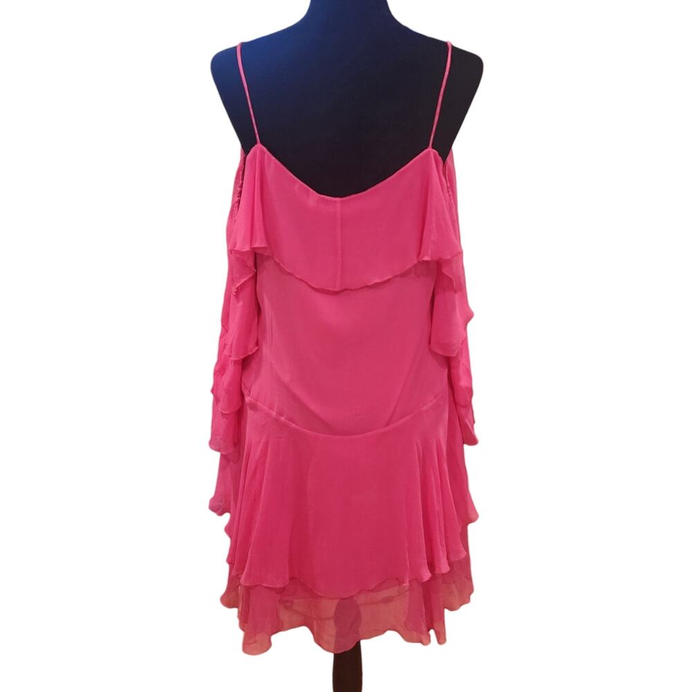 Alice + Olivia Lexis Fuchsia Silk Tiered Ruffle Dress Size 12 - Picture 3 of 10